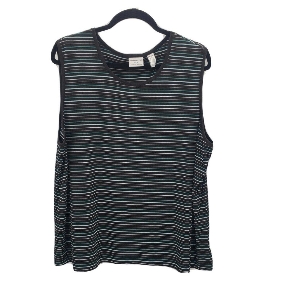 Covington striped tank top womens plus size 20 22 black blue white sleeveless